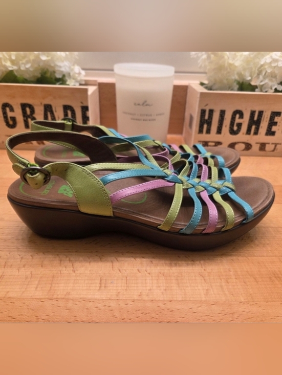 Dansko Shoes - Dansko Dana Multicolored Leather Wedge Sandals Womens Size 40